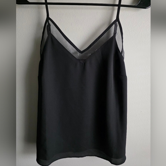 VENUS Tops - Venus Black Camisole Top, Sheer Lace Trim, Adjustable Straps, Size 4